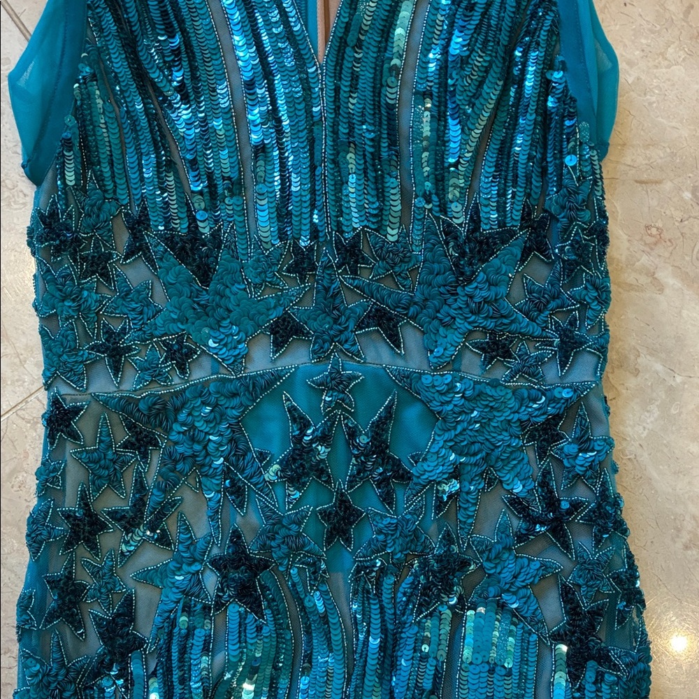 💗💗💗💗Elie Saab Turquoise Sequin Maxi Dress💗💗💗💗 - Picture 4 of 8